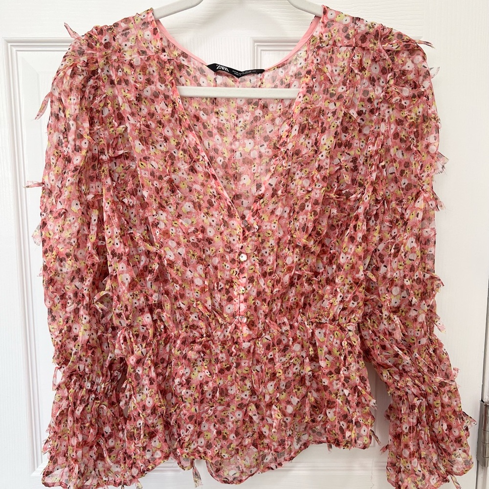 Zara Pink Floral Statement Blouse